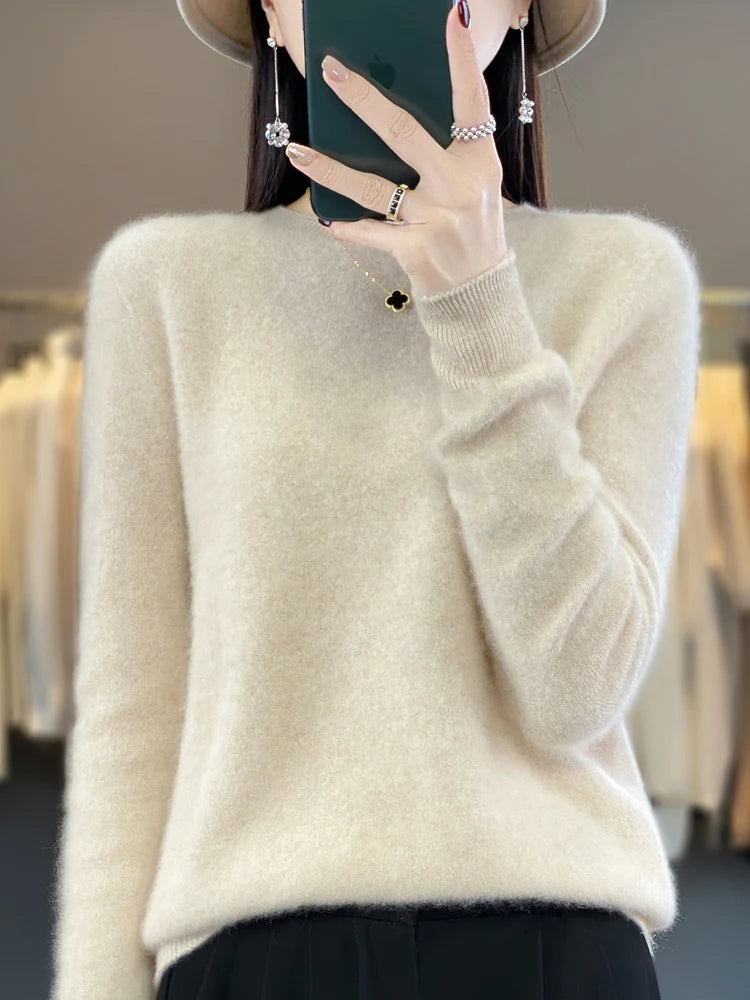 Women’s 100% Merino Wool O-Neck Cashmere Sweater – Autumn & Winter Casual Knitted Pullover 🍂🧶