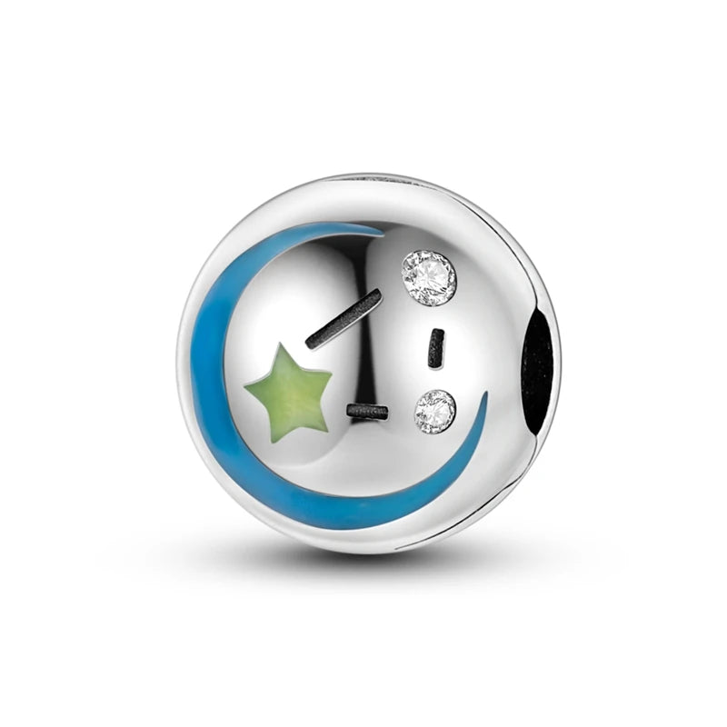 925 Sterling Silver Luminous Butterfly Star Moon Charm Bead | Round Clasp Bead for 3mm DIY Bracelet Jewelry Gift