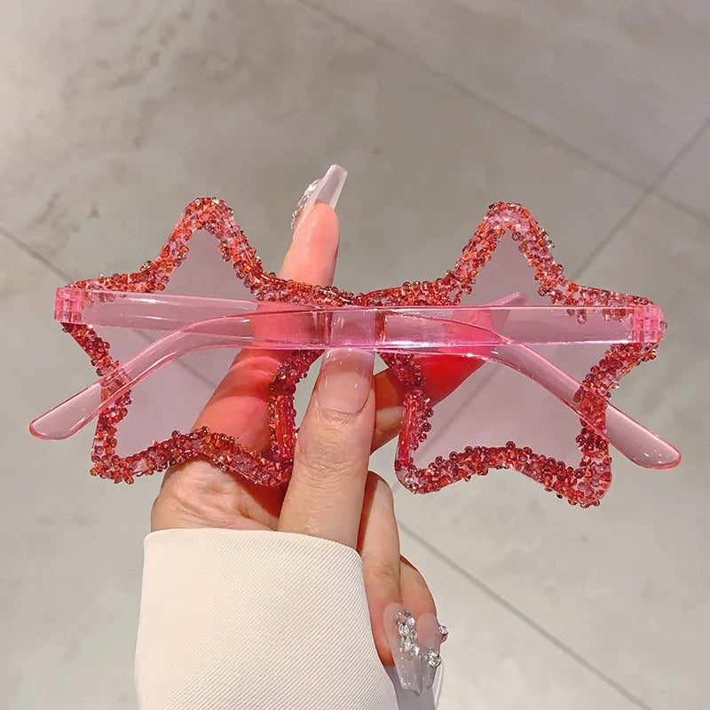KAMMPT Chic Stars Design Pink Shades – Women Rhinestone Shiny Trendy Sun Glasses | Holiday & Beach INS Brand
