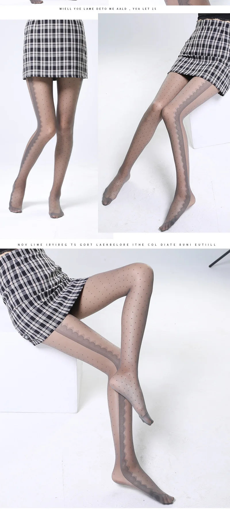 Women's Striped Lace Tights – Sheer Jacquard Dot Pantyhose with Side Seam Detail, 20 Denier for Transitional Seasons