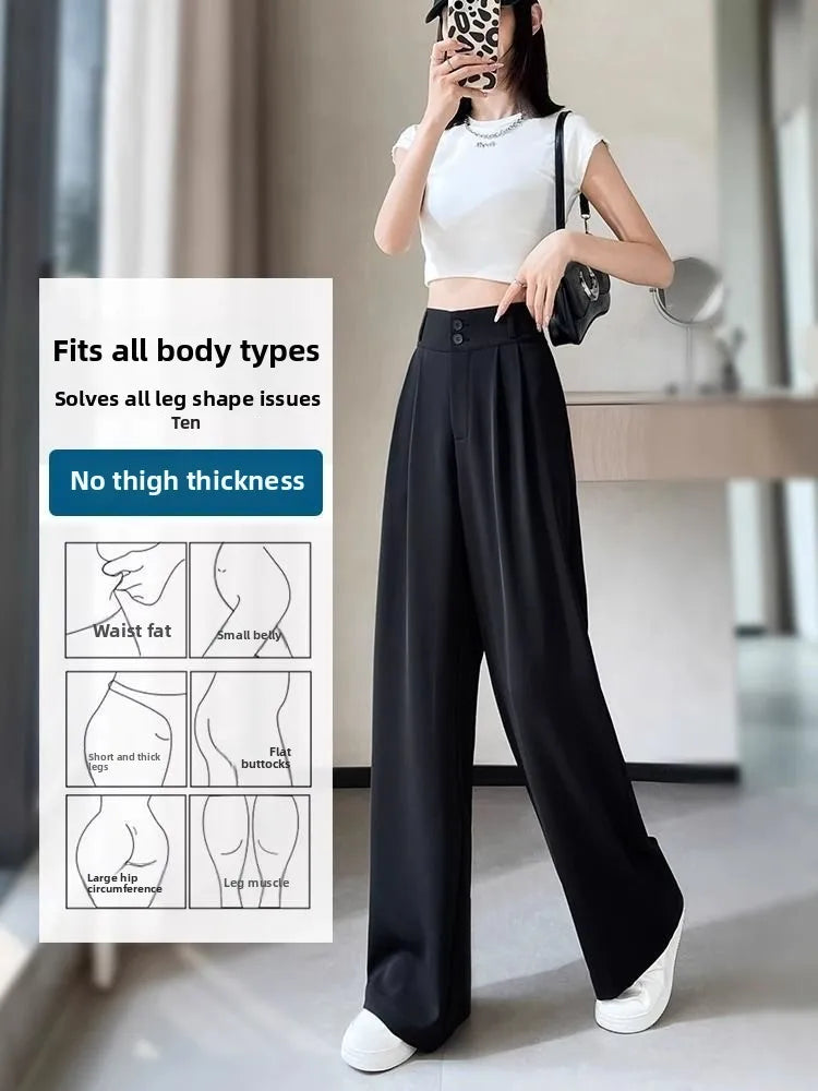 Women’s Slim Fit Straight Leg Suit Pants | Summer Thin Black Casual Trousers for Pear Shaped Body & Wide Hips