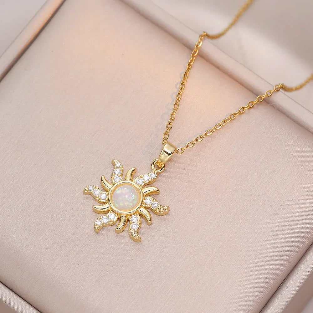 Sun Necklace for Women – Gold Plated Opal Sun Pendant Rapunzel Choker Wedding Party Jewelry Gift