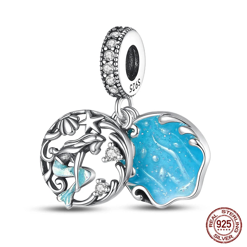 Blue Ocean Series 925 Sterling Silver Turtle Crab Mermaid Charms for 3mm Bracelet