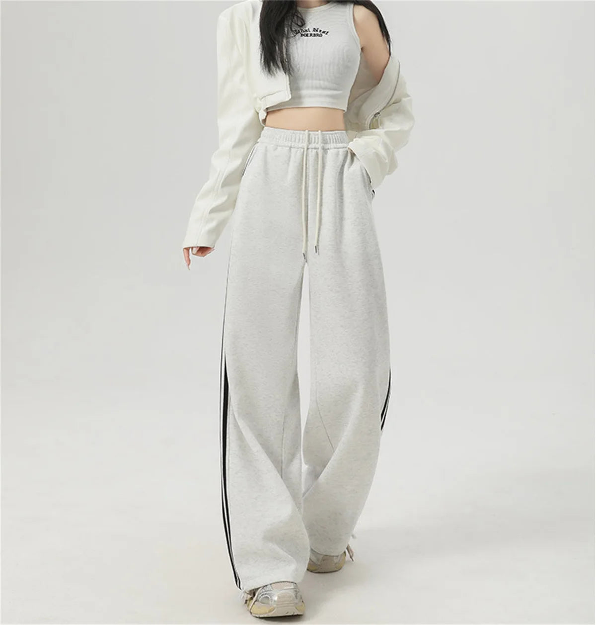 Women’s Stripe Chic Straight Pants | High Waist Color-Blocked Sweatpants | Autumn Spring Casual Streetwear