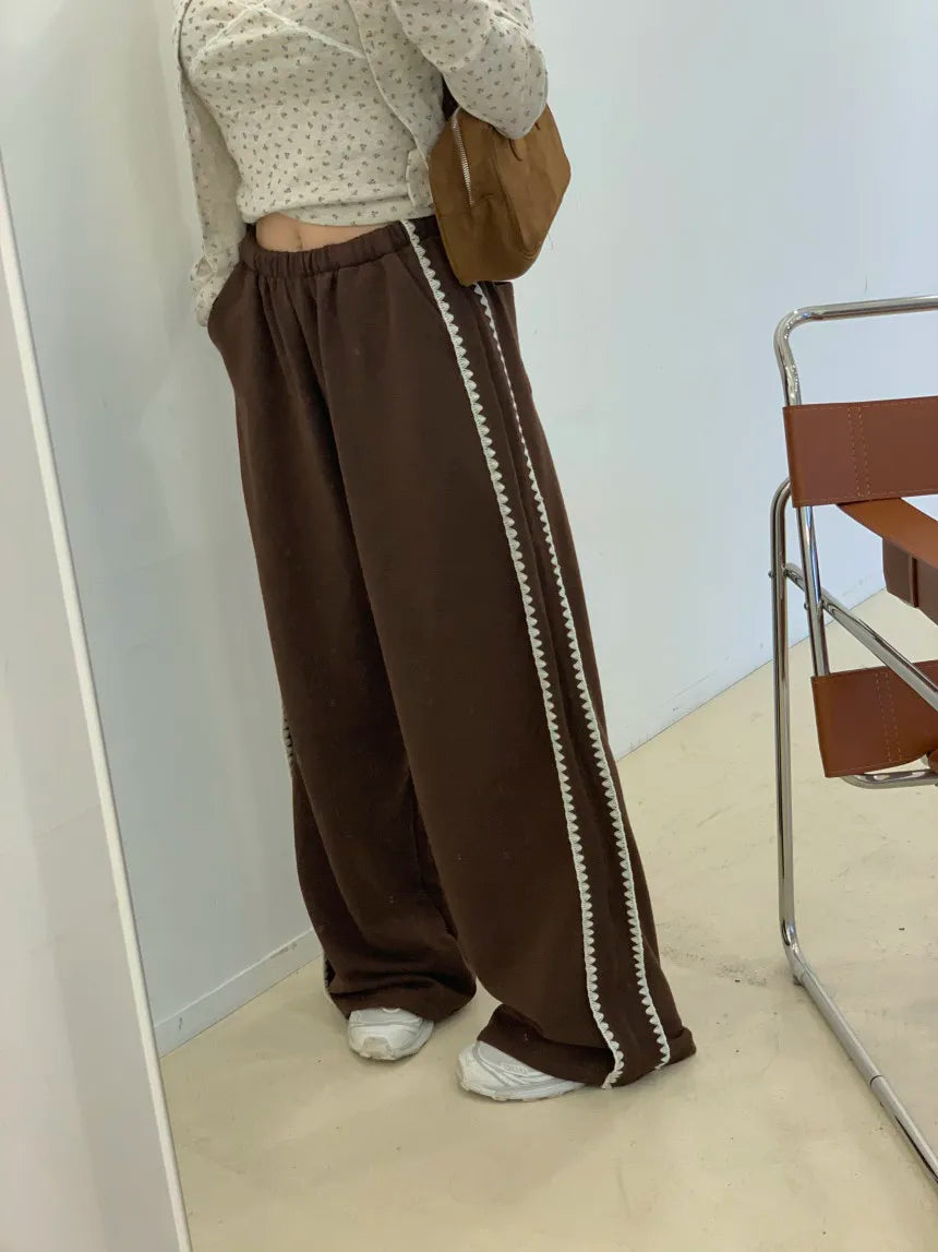 Chic Autumn Winter Loose Casual Pants – Color Block Side Stripe Floral Women Sweatpants Long Trousers