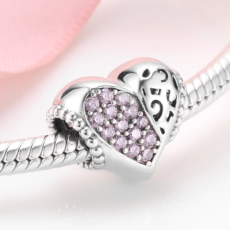 Give Birth To Life Pregnant Mother 925 Sterling Silver Charm | Pink CZ Beads Fit Original Bracelets