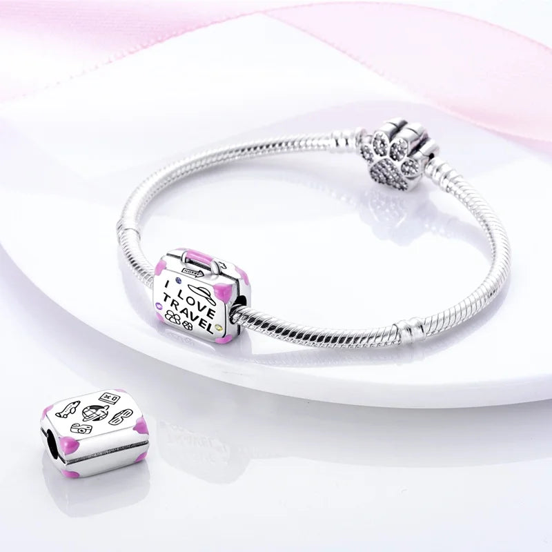 925 Sterling Silver Travel & Luggage Attractions Zircon Charm Beads | Fit Pandora Bracelet