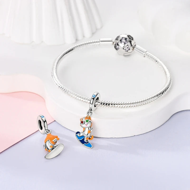 925 Sterling Silver Funny Playable Charms Beads | Smart Watch Tarot Bike Travel Dangle Fit Pandora Bracelet DIY Jewelry