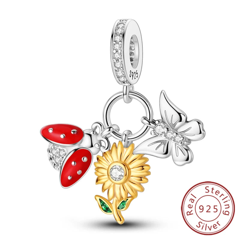 New 925 Sterling Silver Sunflower Heart Charm Bead | Original Bracelet DIY Jewelry Gift for Women