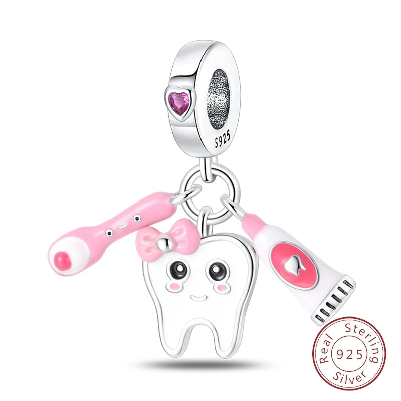 Doctor Nurse 925 Sterling Silver Charms Beads | Original Trendy Medical Pendant for DIY Bracelet Jewelry