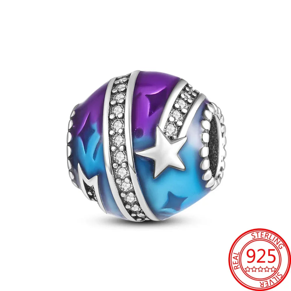 925 Sterling Silver Purple Flower & Butterfly Dangle Charm | Bead for 4MM Bracelet or Necklace DIY Jewelry Gift