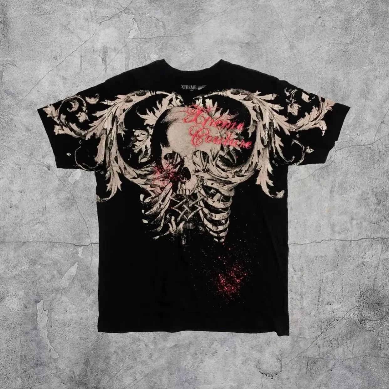 Vintage Avirex Black Short Sleeve T-Shirt | Rhinestone Double-Sided Print Retro Streetwear Top