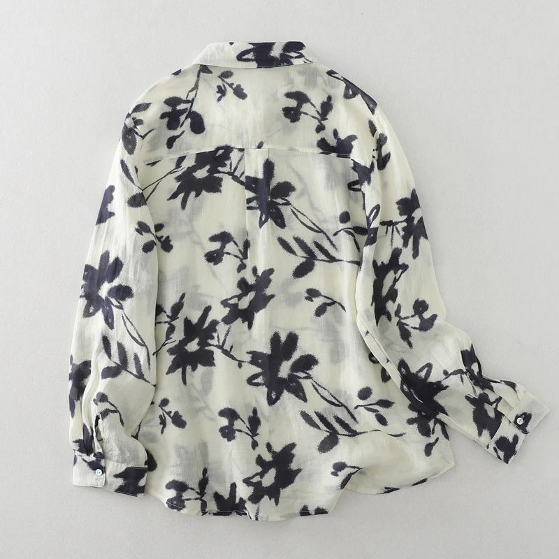 THHONE Spring Elegant Women’s Blouse 2025 | Single-Breasted Loose Print Vintage Shirt | Casual Women’s Top