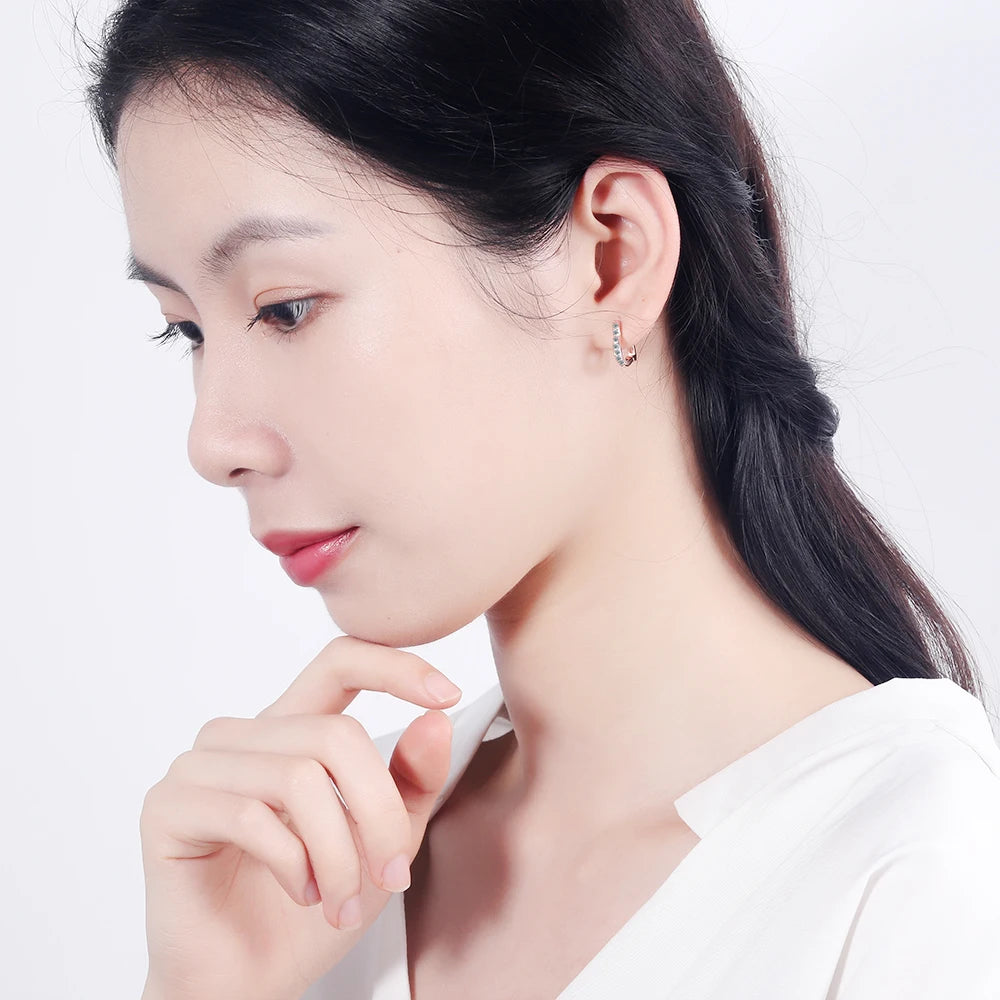 925 Sterling Silver Clear CZ Heart Geometric Hoop Earrings – Women’s Wedding & Engagement Fine Jewelry Gift