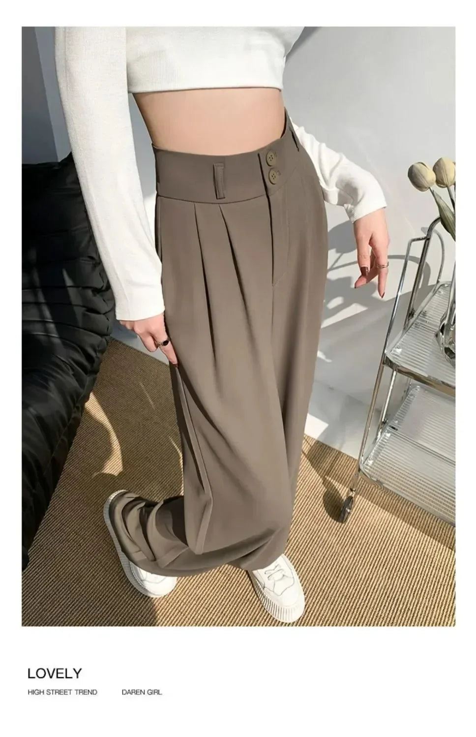 Elegant Wide Leg Pants | Women’s Korean Style High Waist Black Baggy Trousers