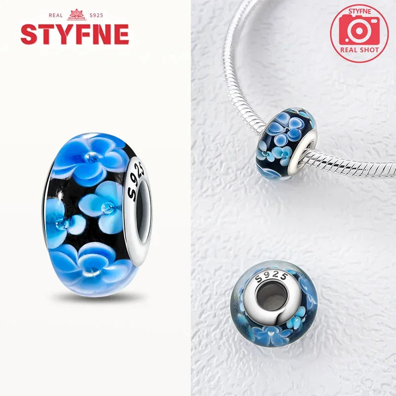 925 Sterling Silver Blue Series Crystal Enamel Murano Bead | Fit Original Bracelet Women DIY Fine Jewelry Gift