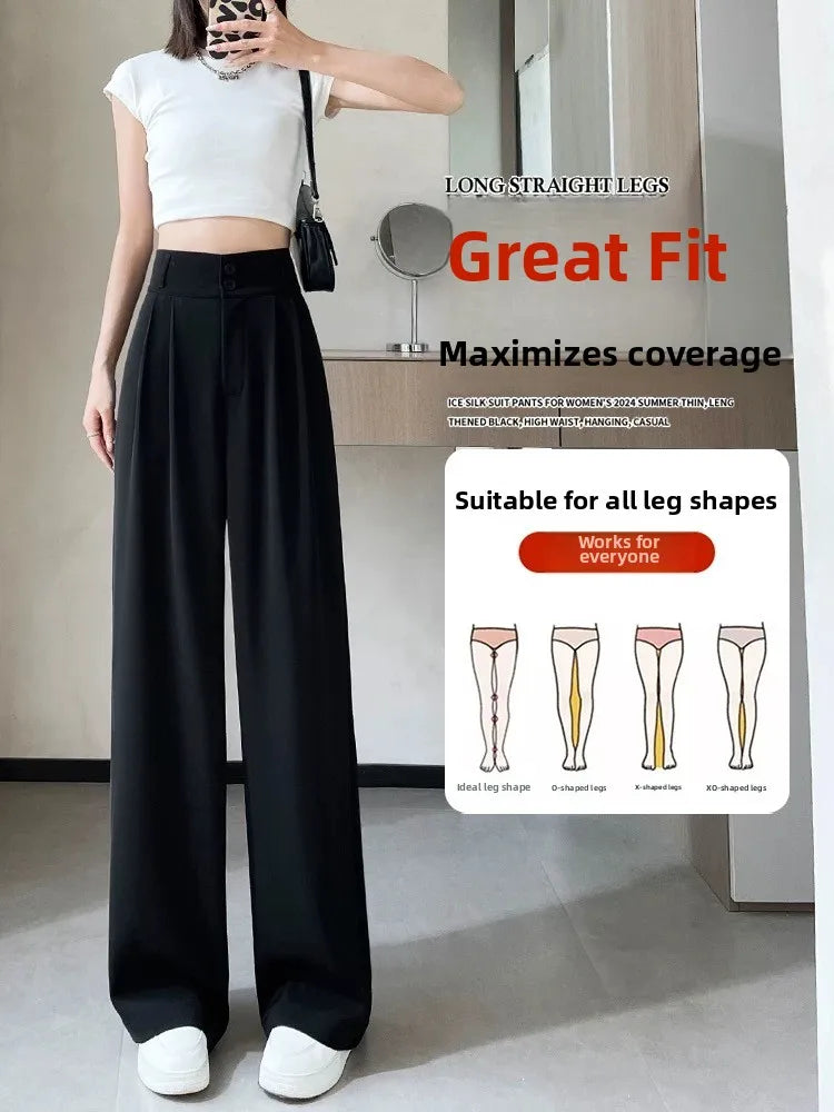 Women’s Slim Fit Straight Leg Suit Pants | Summer Thin Black Casual Trousers for Pear Shaped Body & Wide Hips