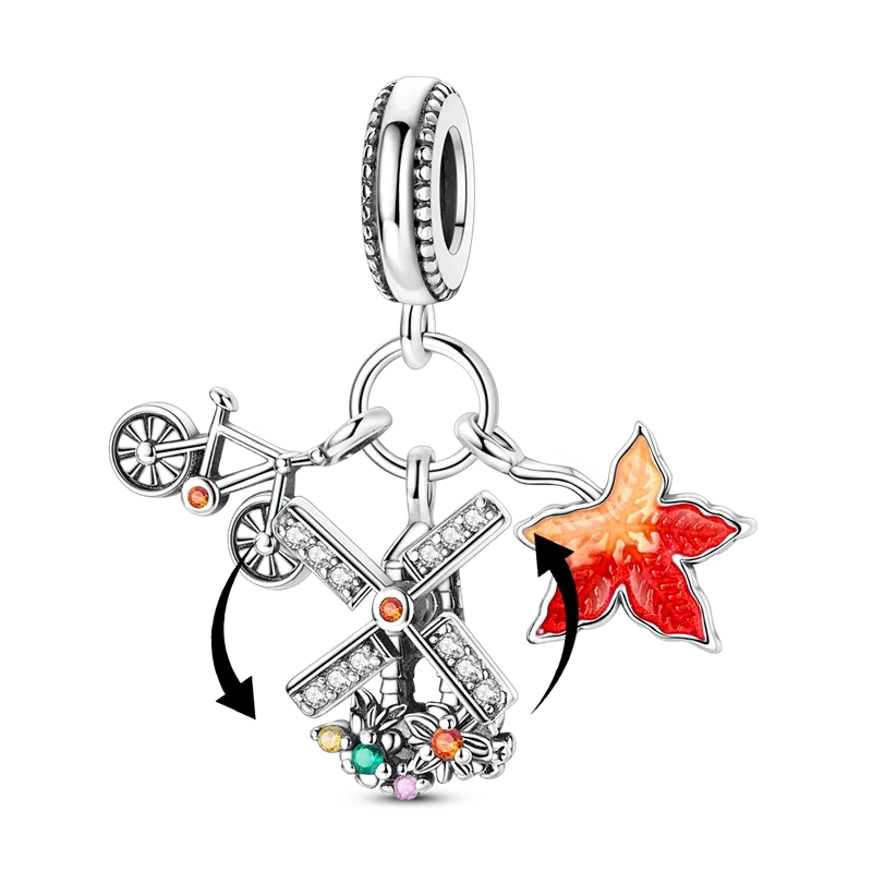 925 Sterling Silver Golden Autumn Charms | Maple Leaf & Pumpkin Beads Fit Original Bracelet DIY Jewelry Gift