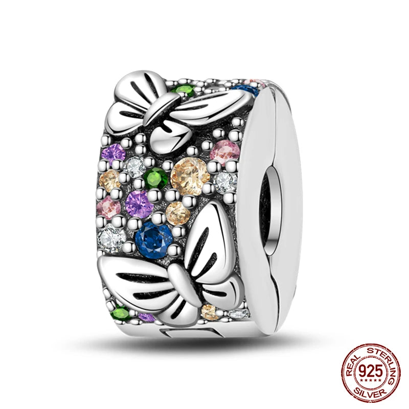 925 Sterling Silver Luminous Butterfly Star Moon Charm Bead | Round Clasp Bead for 3mm DIY Bracelet Jewelry Gift