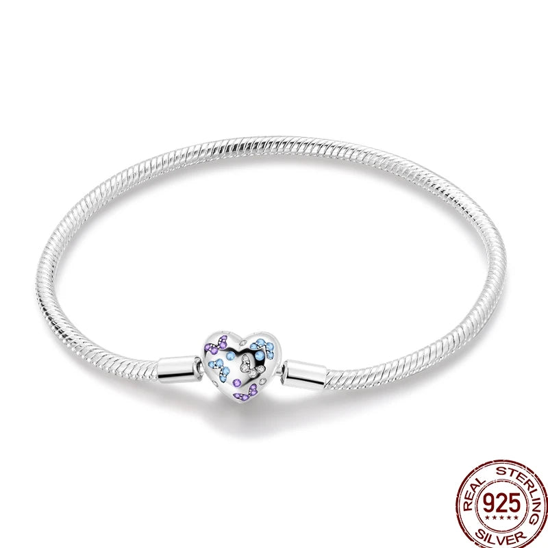 925 Sterling Silver Heart Moon Sun Clasp Charm Bracelet | 17–20CM Original Bracelet for Women | Fits Pandora DIY Beads Jewelry