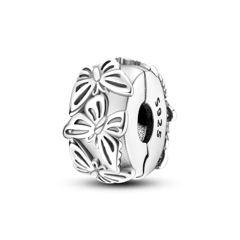 925 Sterling Silver CZ Pave Round Clip Charm – Fits Original Pandora Bracelet & Necklace Jewelry Gift