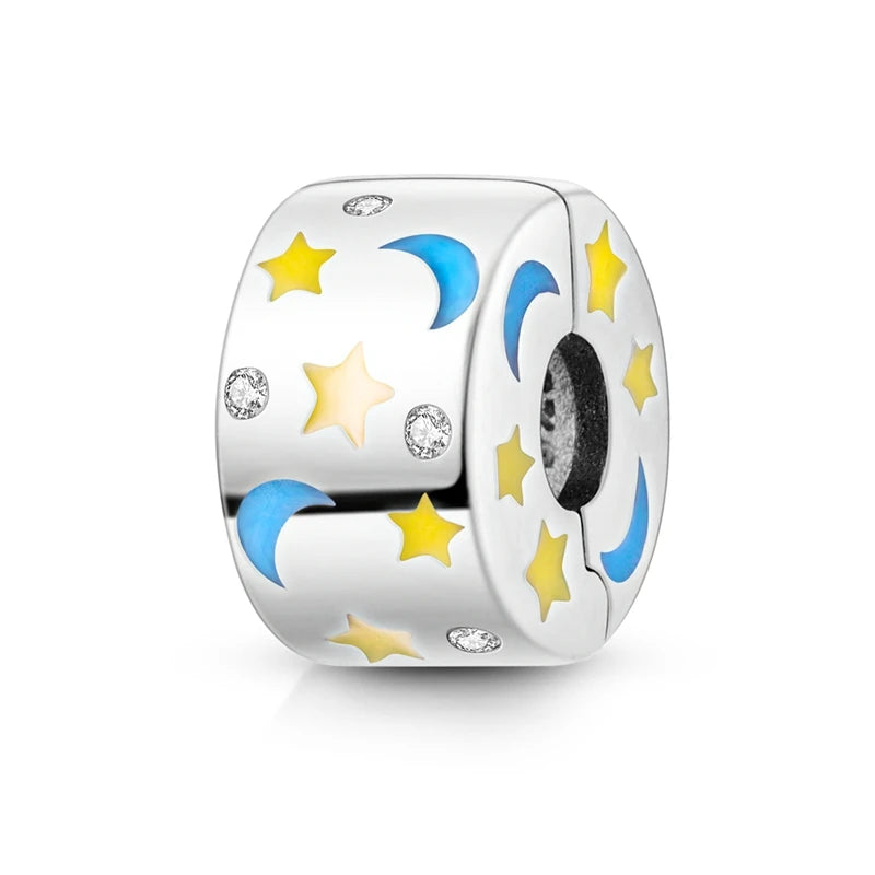 925 Sterling Silver Safety Chain & Clip Charms – CZ Pave Round Beads Fit Pandora Bracelet DIY Jewelry Making