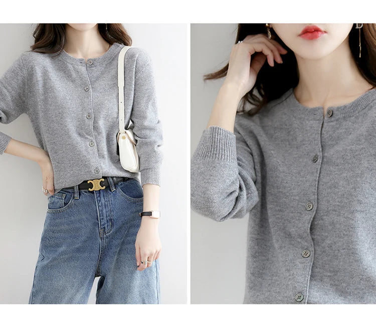 Off-Season Knitted Open Cardigan – Women’s Loose Round Neck Outerwear | Large Size Sweater for Spring & Autumn
