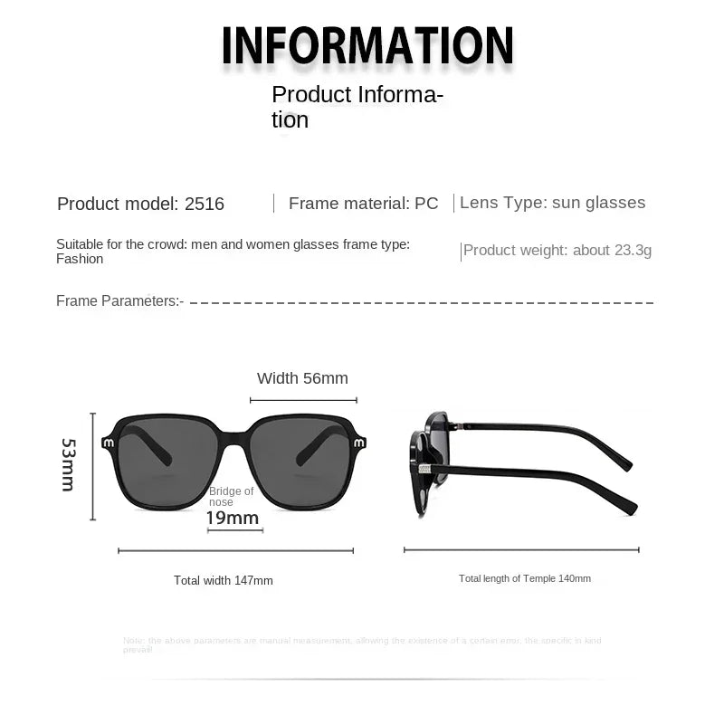 NEW Brand Sunglasses – Women’s Square Classic Large Frame & Men’s Rectangular Retro Sun Glasses | Letter Design UV400