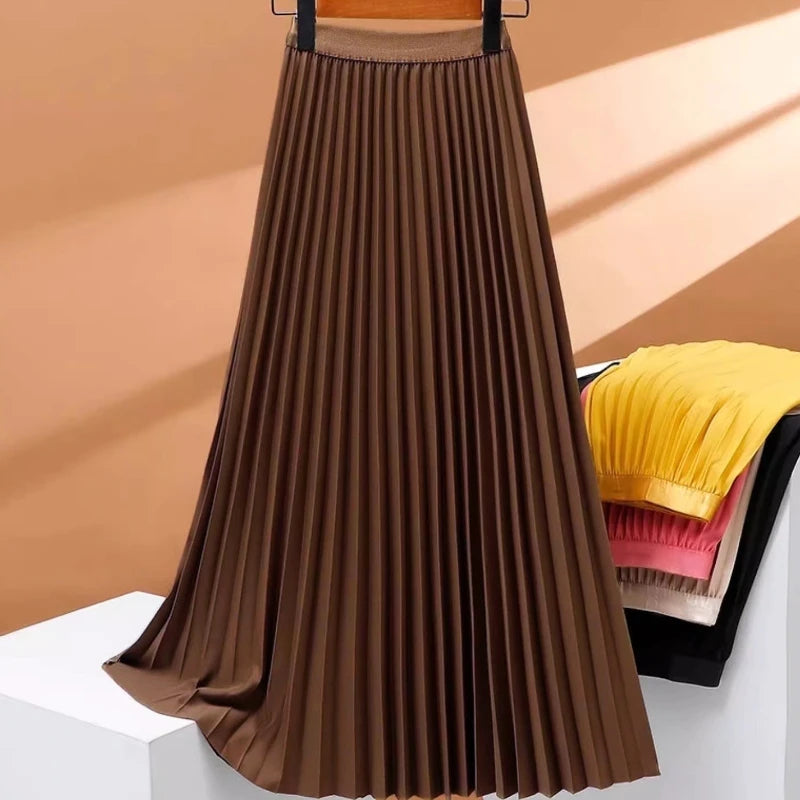 Ladies Fashion Casual Long Pleated Skirt – Elegant Vintage Temperament Party Faldas
