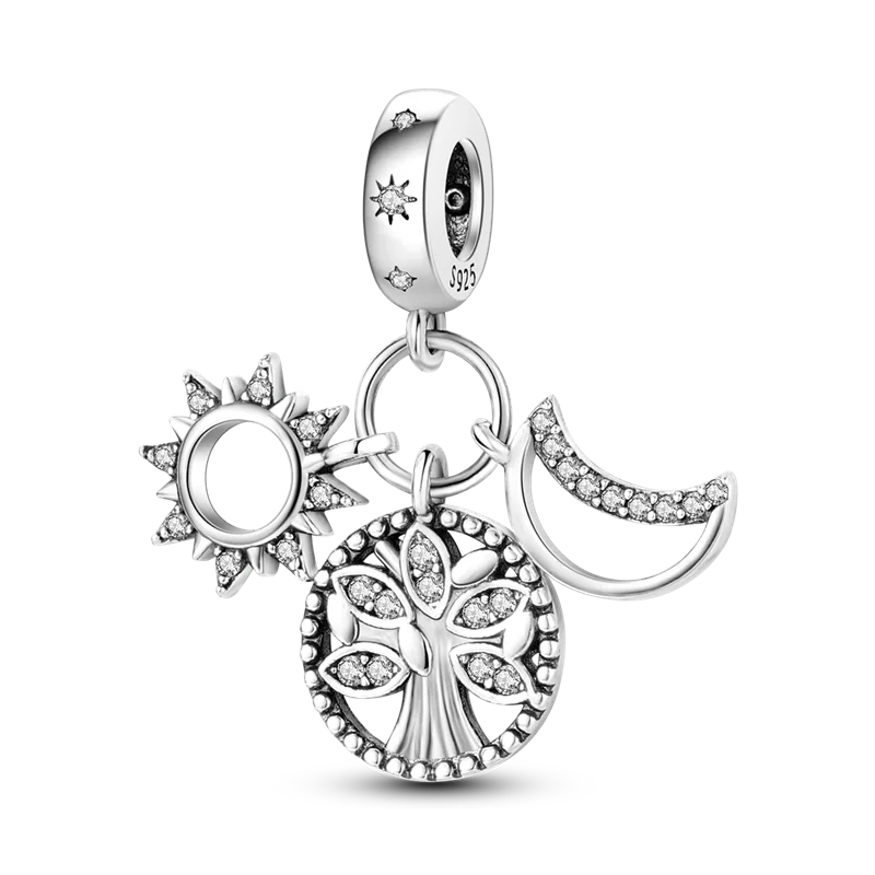 925 Sterling Silver Star, Moon & Heart Safety Chain | CZ Beads Angel Wing Charm for Original Bracelet DIY Jewelry