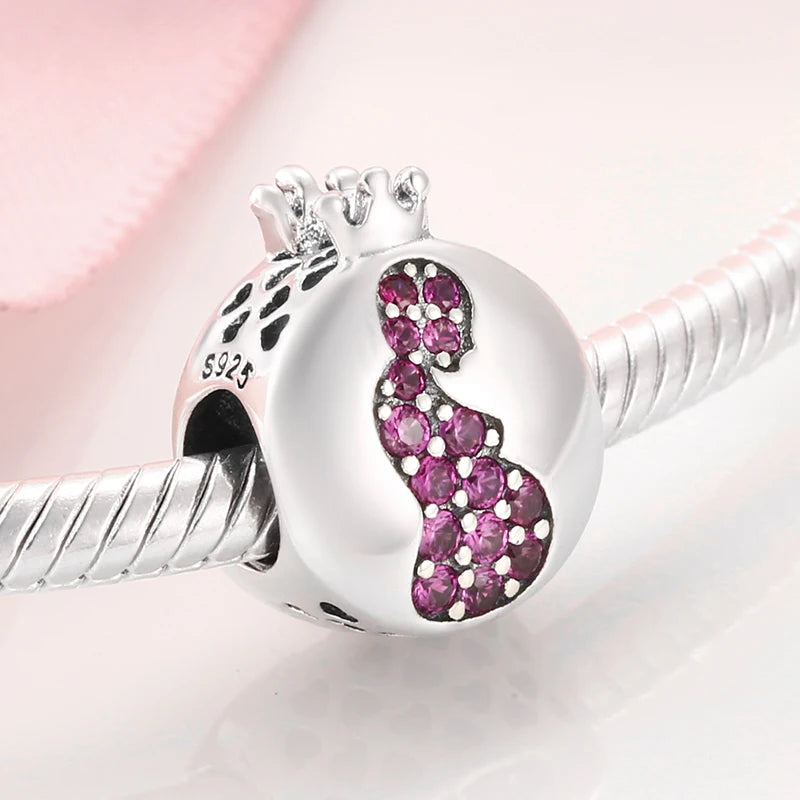 Give Birth To Life Pregnant Mother 925 Sterling Silver Charm | Pink CZ Beads Fit Original Bracelets
