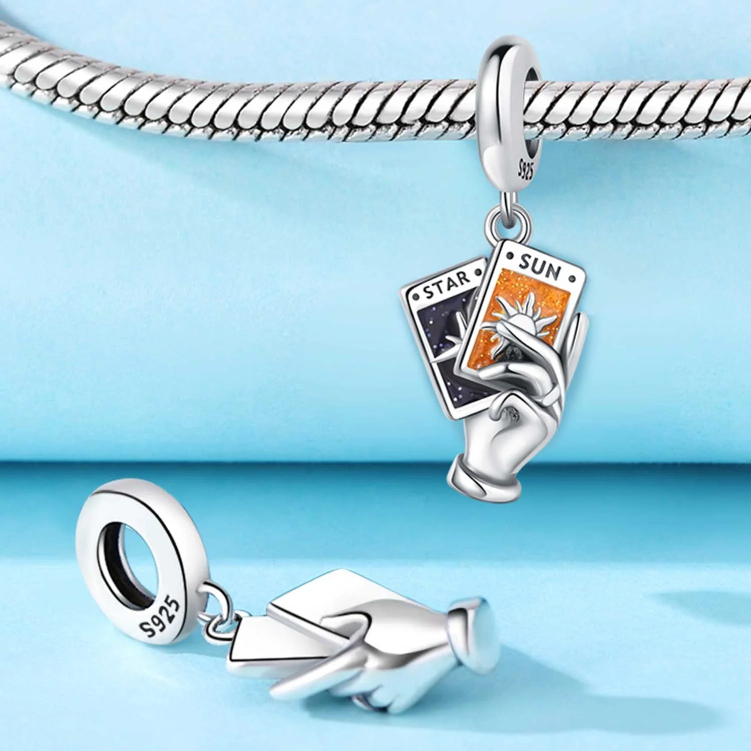 925 Sterling Silver Lovers Charms | Star Moon Sun & Magic Tarot Card Pendant for Bracelet Necklace DIY Jewelry Gift