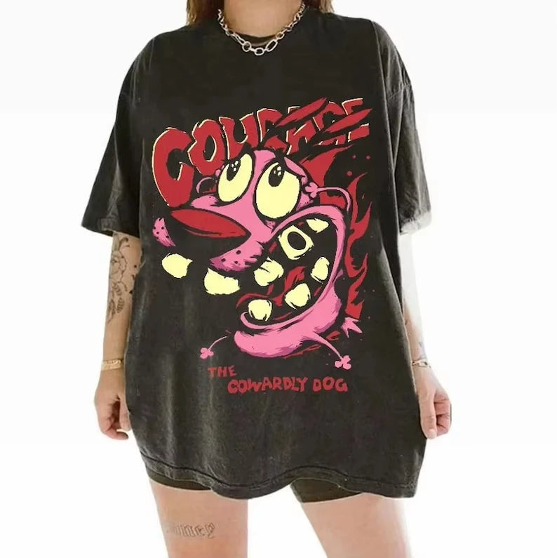 Women’s Plus Size Retro “Cowardly Hero” T-Shirt – 90s TV Series Unisex Oversized Cotton Tee 👕✨