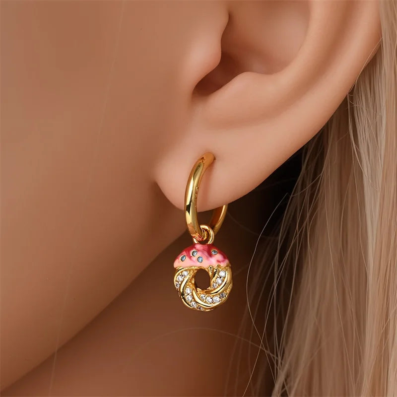 Original 925 Sterling Silver Fruit Series Earrings | Cherry & Strawberry Zircon Hoop Studs for Women Girls Party Jewelry