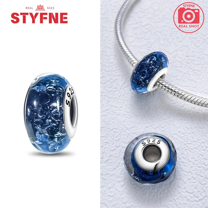 925 Sterling Silver Blue Series Crystal Enamel Murano Bead | Fit Original Bracelet Women DIY Fine Jewelry Gift