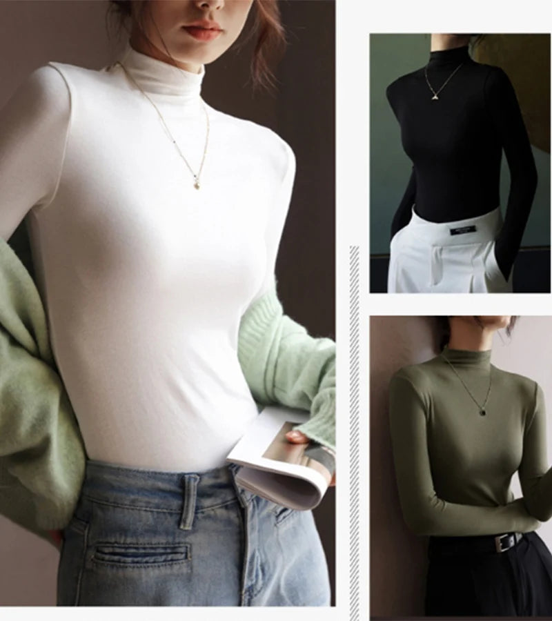 Women’s Solid Half-High Collar Sweater | Autumn Winter Long Sleeve Pullover | Casual Slim Bottoming Top