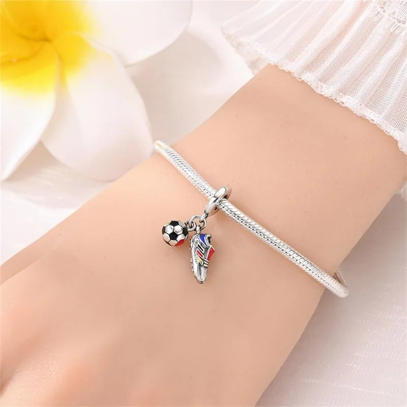 925 Sterling Silver Soccer Trophy Jersey Charm Beads – Fits 3mm Bracelets DIY Jewelry