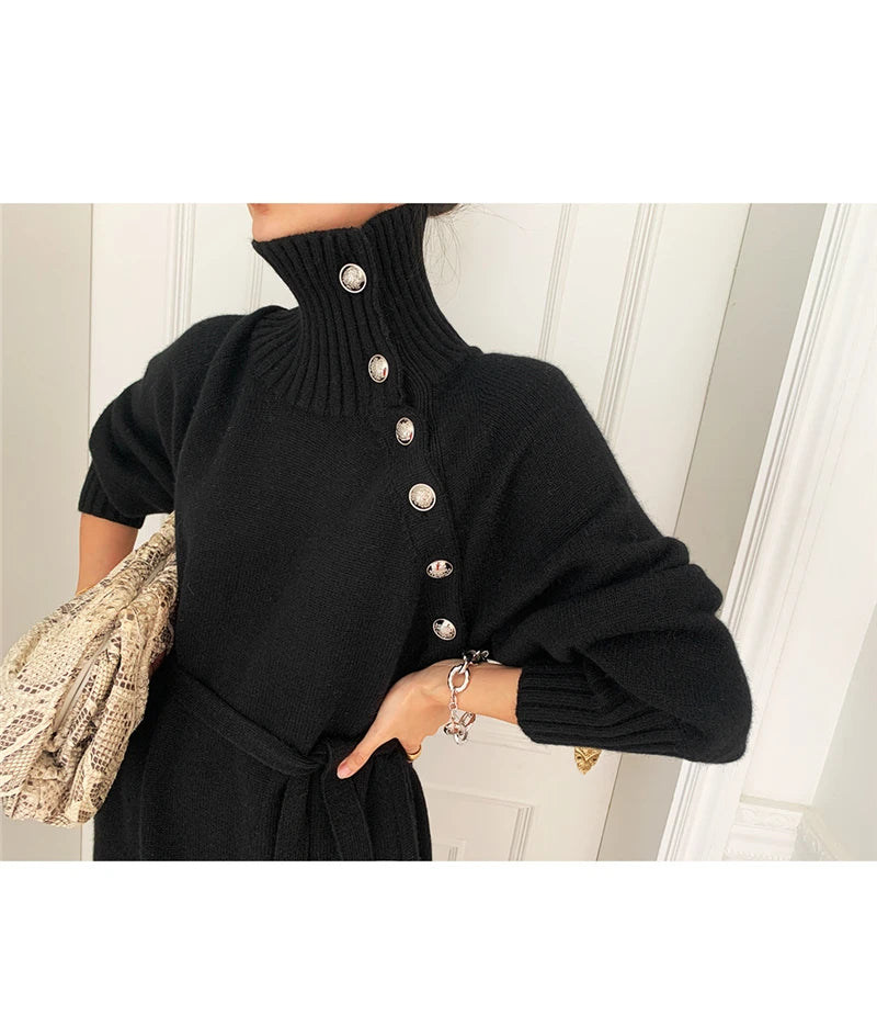 Autumn Winter Women's Knitted Midi Dress 🧶 Luxury Base Layer Ladylike Camere Inner Match Dress ❄️ Elegant Cozy Fashion