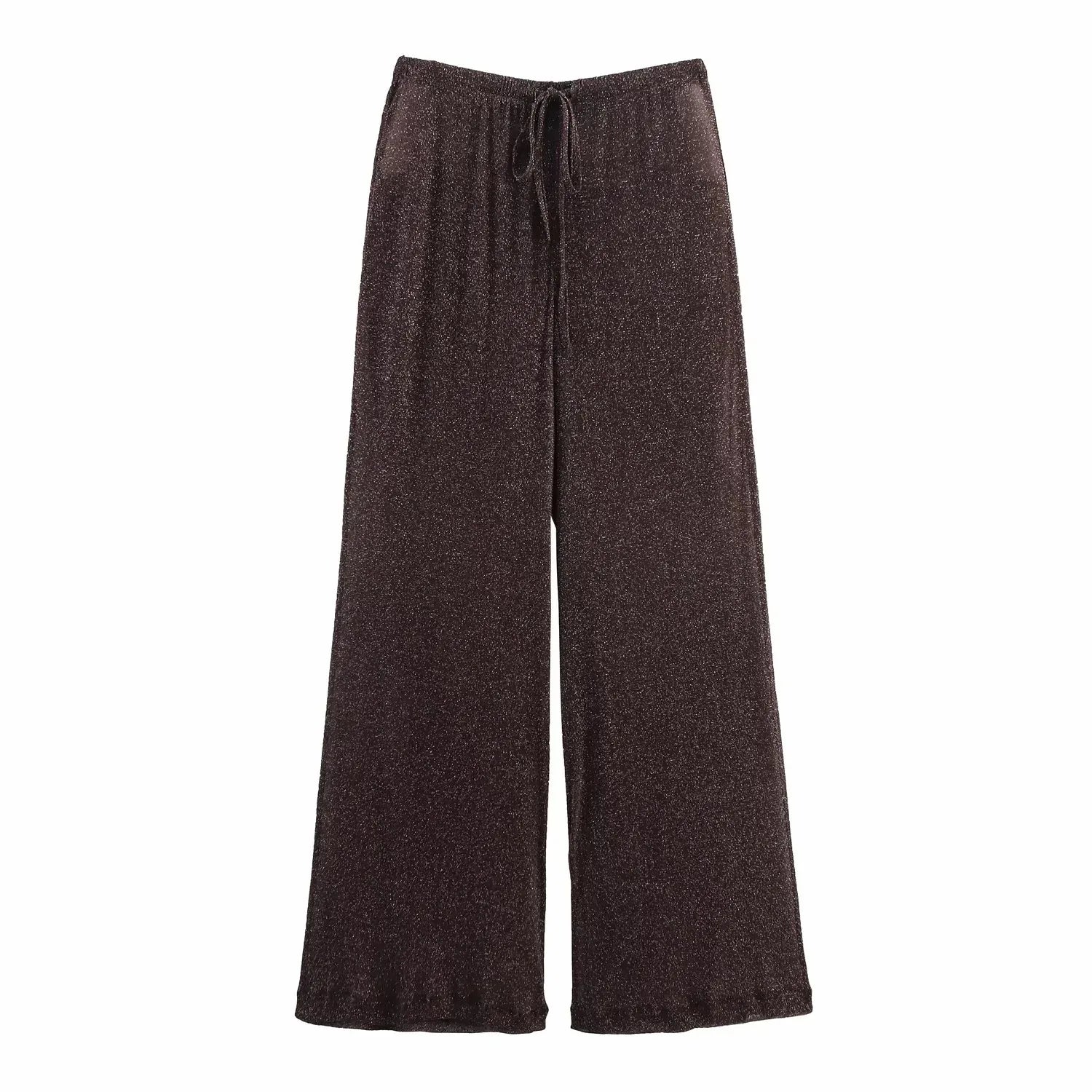 Vintage Brown Women’s Outfit – Asymmetrical Cold Shoulder Top & Wide Leg Shawl Pants 2025 Autumn Set 🍂✨