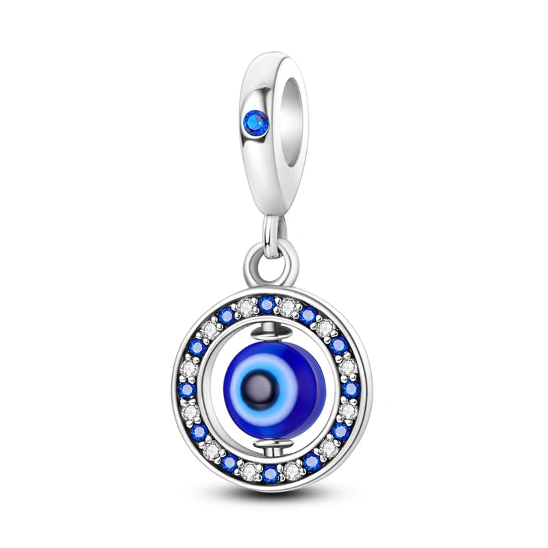 Blue 925 Sterling Silver Rotating Evil Eye Palm Moon Starry Sky Charms | Fit Original Bracelet Pendant Women Jewelry