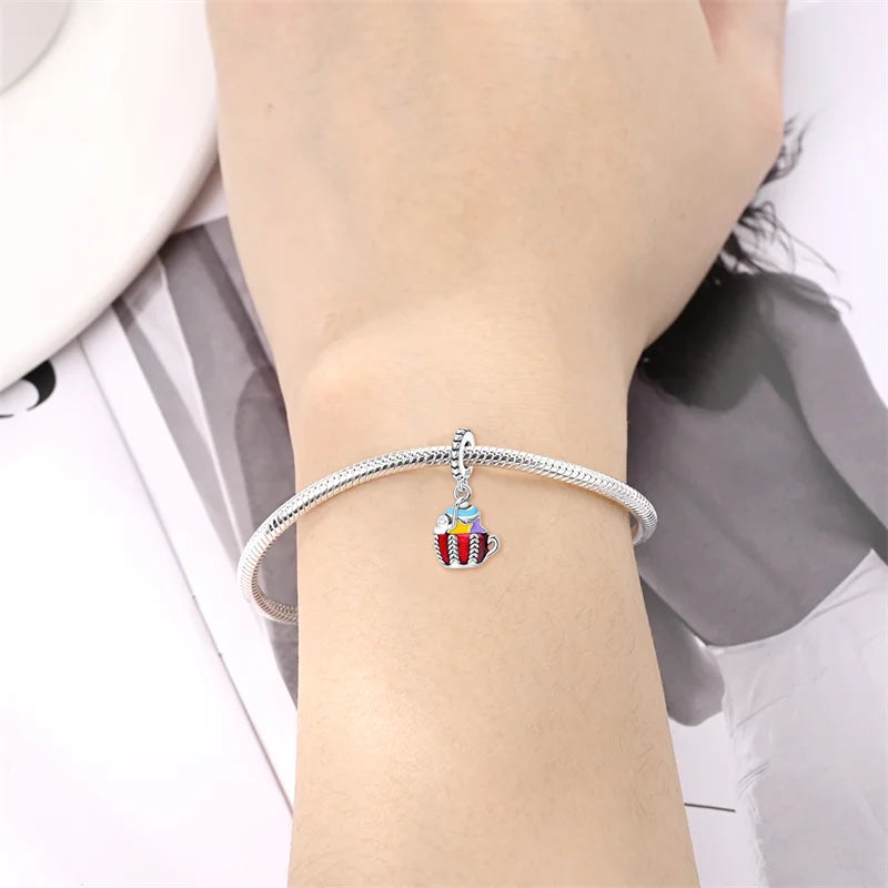 925 Sterling Silver Chocolate & Coffee Charm Beads | Fits Original Pandora Bracelet | DIY Jewelry Souvenir Gift