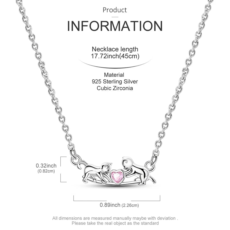 925 Sterling Silver Pink Heart & Infinity Necklace for Women Engagement Jewelry Gift