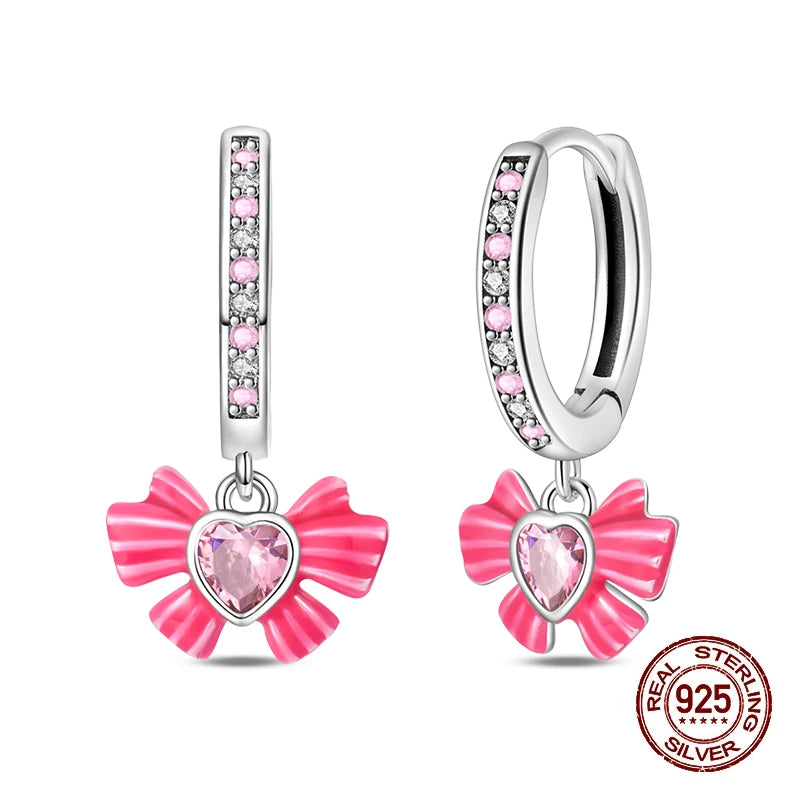 925 Sterling Silver Sweet Bow Heart Zircon Hoop Earrings | Women’s Shining Proluxy Fine Jewelry Gift for Engagement & Birthday