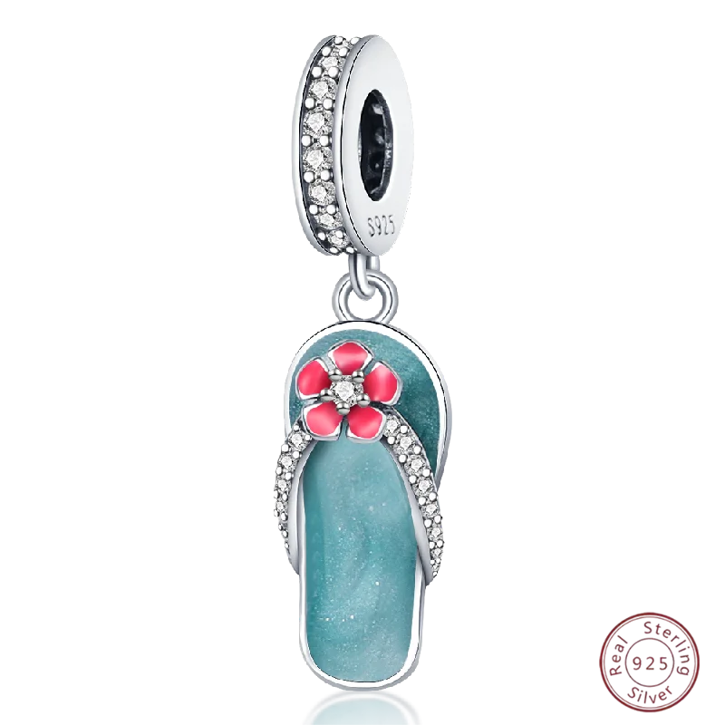 925 Sterling Silver Blue Zircon Ocean Shell Beaded Pendant | Fit Original 3mm Bracelet Women’s Fine Jewelry