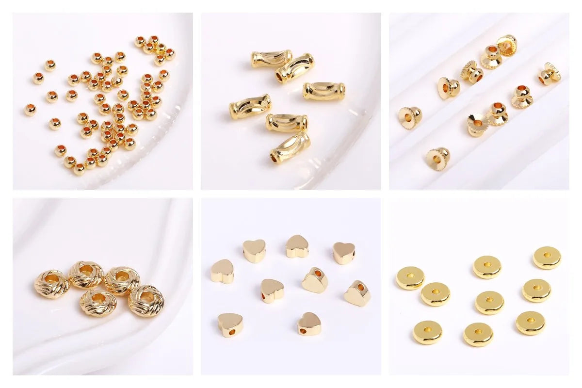 18K Gold Plated Brass Spacer Beads – Cut Pattern Round Stripe Separators for DIY Jewelry Making Accessories