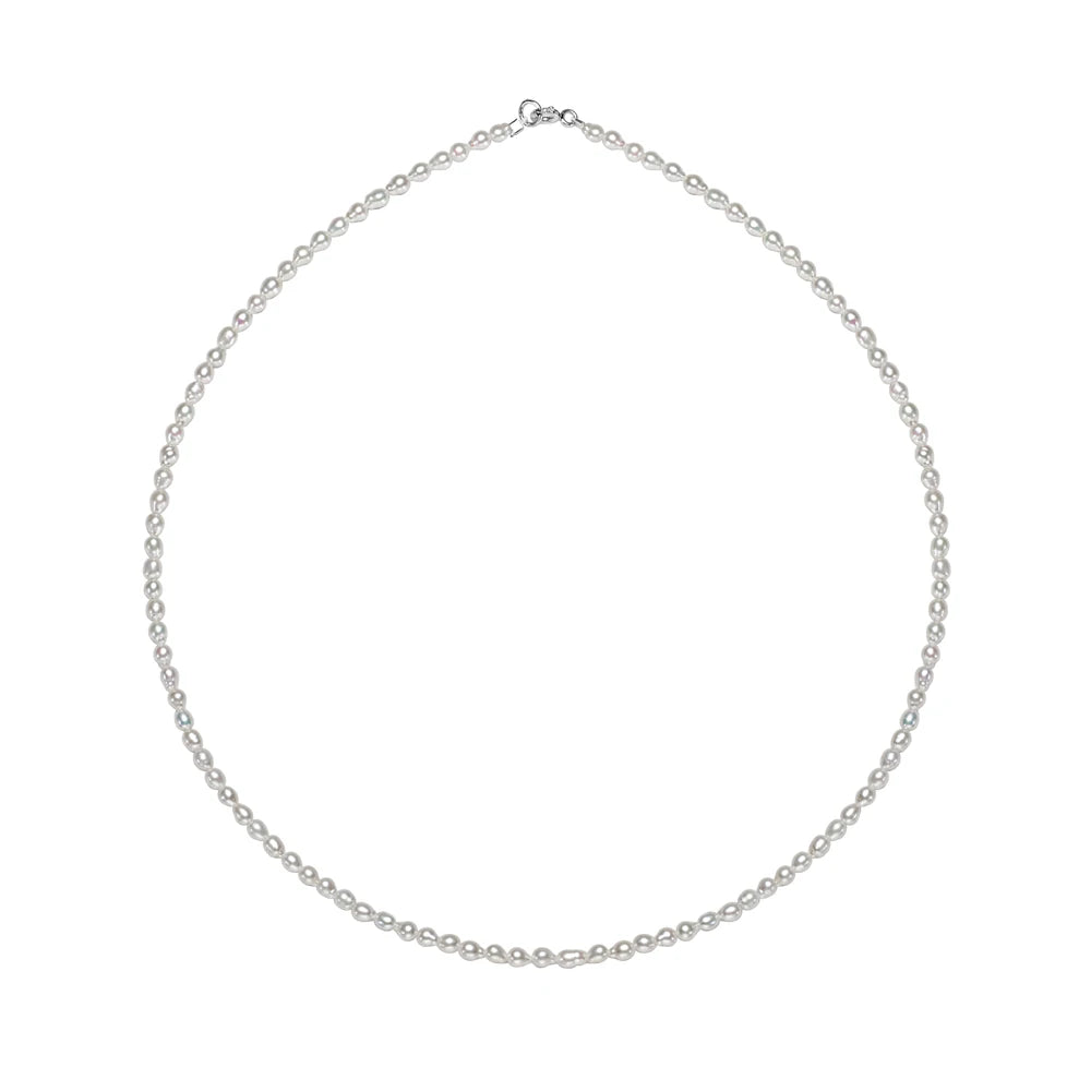 Dainashi 925 Sterling Silver Freshwater Pearl Necklace – 2.5–3.5mm Rice Shape Pearl Choker for Women Jewelry Gift
