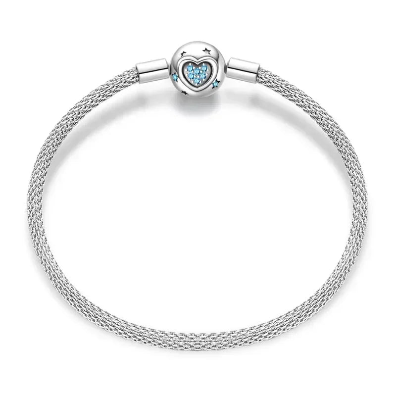 925 Sterling Silver Heart & Star Moon Bracelet | Pave Zirconia Snake Chain, Cat Claw Love Bangle for DIY Jewelry