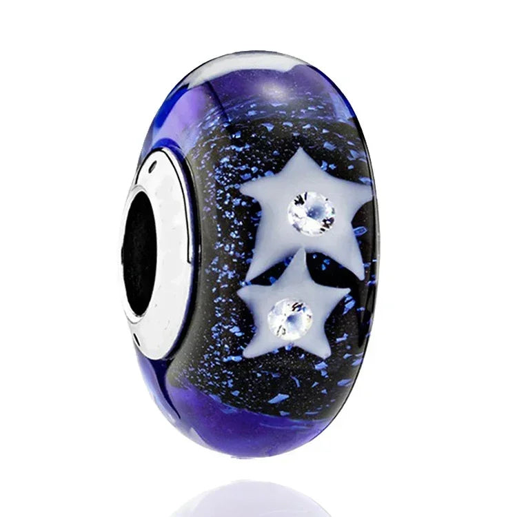 2025 Classic 925 Sterling Silver Colored Flower & Leaf Murano Glass Charm Beads | DIY Bracelet