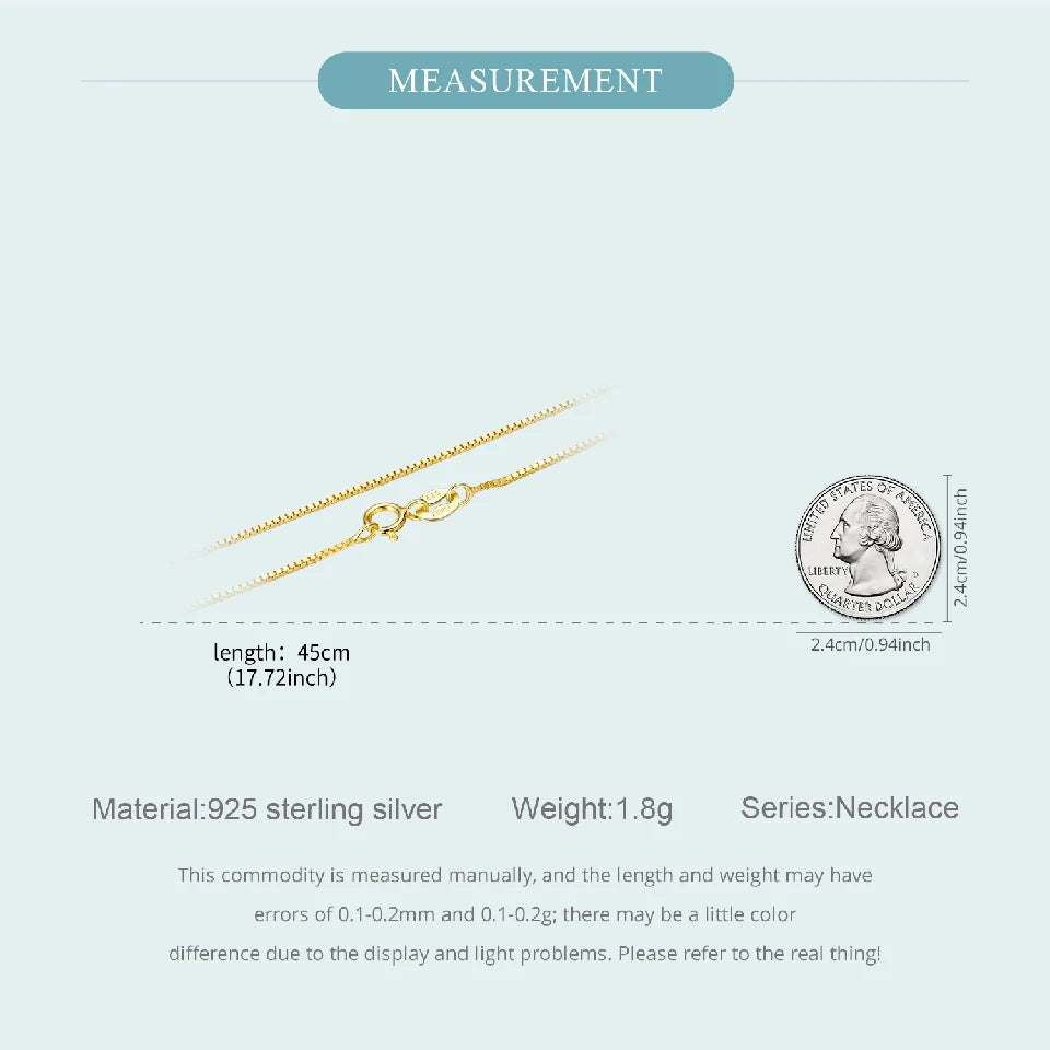 BAMOER 925 Sterling Silver Box Chain Necklace for Women Girls – 0.8mm Solid Gold Over Super Thin & Strong Chain