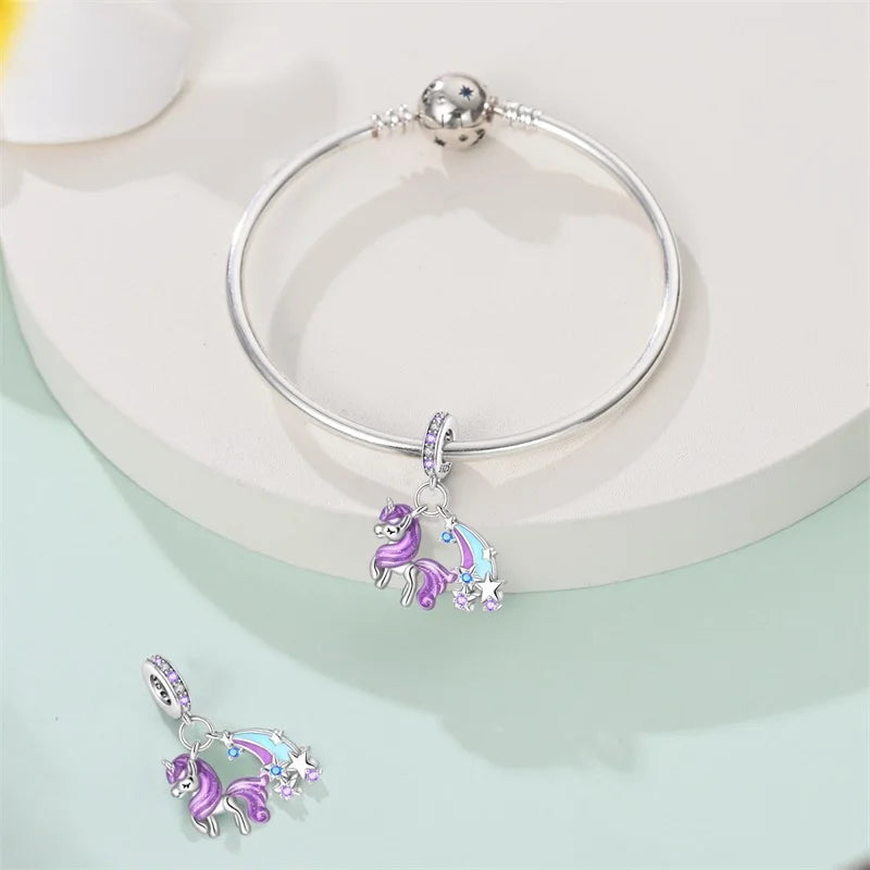 925 Silver Plated Magic Mirror Princess Angel Pink Charm Beads | Fits Original Pan 925 Bracelet | Exquisite DIY Jewelry